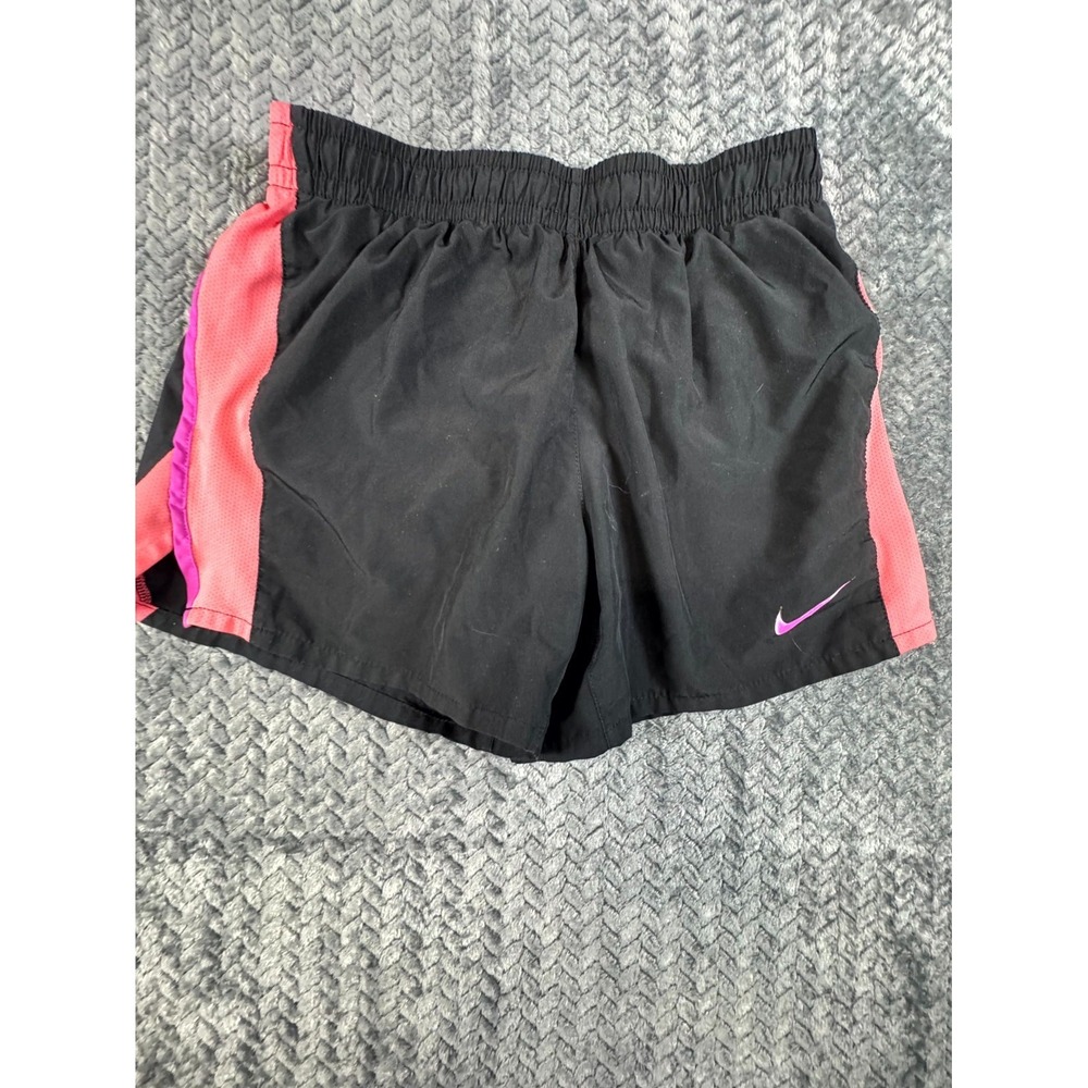 Nike Dri-Fit Running Athletic Shorts Girls XL Black Built In Brief Logo Mid Rise
